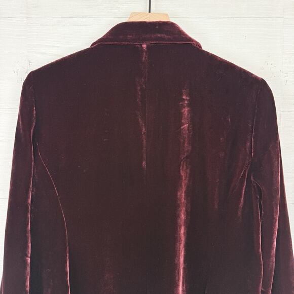 Eileen Fisher Silk Blend Velvet Blazer Jacket Medium Burgundy Pockets Holiday - Picture 9 of 16